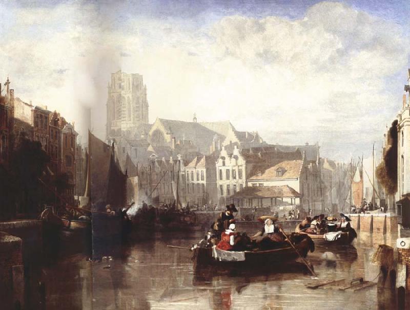 Sir Augustus Wall Callcott View of the Grote Kerk,Rotterdam,with Figures and Boats in the Foreground France oil painting art